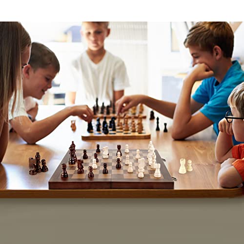 Magnetic Wooden Chess Set for Adults Kids 17'' Chess Board with Handmade Pieces