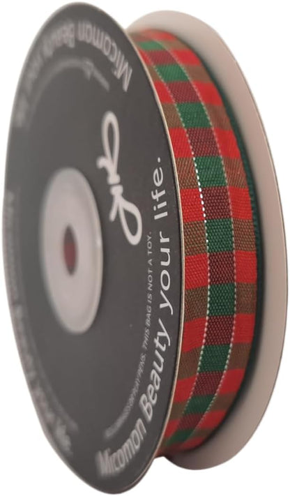 Micomon Christmas Ribbon Gingham Checkered Ribbon 25 Yards Plaid Ribbon for Christmas Crafts, Gift Wrapping(5/8",RedGreenSilver) - Crafty Corner