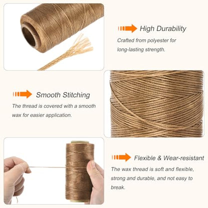Waxed Thread 284 Yard 0.8mm 150D Flat Wax Thread Polyester Waxed String for Leather Sewing Hand Weaving Book Binding Home Decoration