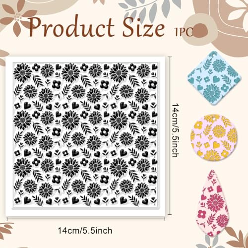 Sunflowers Texture Silicone Clay Texture Stamp Leaves Love Heart Polymer Clay Texture Sheets Clay Modeling Pattern Pad Texture Sheets for Polymer Clay Making Earrings Jewelry