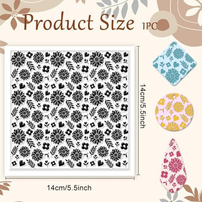 Sunflowers Texture Silicone Clay Texture Stamp Leaves Love Heart Polymer Clay Texture Sheets Clay Modeling Pattern Pad Texture Sheets for Polymer Clay Making Earrings Jewelry