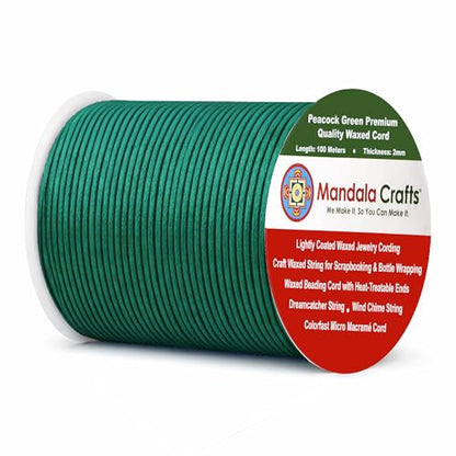 2mm Peacock Green Waxed Cord