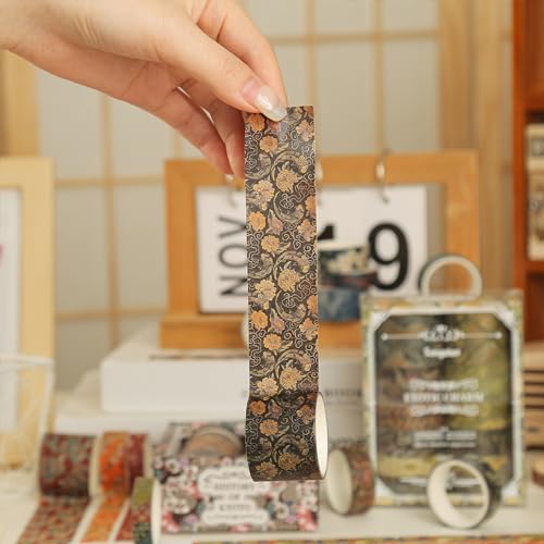 12 Rolls Kyoto Charm Washi Tape Set Japanese Arts Adhesive Tapes Geometric Garden Decorative Masking Tape Sets for Craft (12 Count)