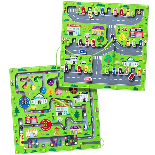 2 in 1 Magnetic Color and Number Maze Magnet Alphabet Counting Double Sided Board Wood Puzzle Fine Motor Skills Montessori Preschool Toys Gifts for Boys and Girls 3