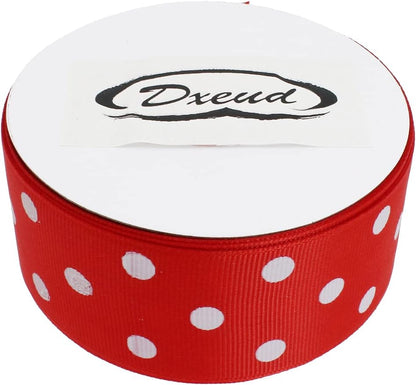Polka Dot Grosgrain Ribbon 25 Yard Each Roll 100% Polyester (1/1-2", Red) - Crafty Corner