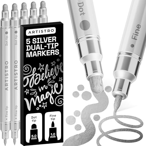 Silver Dual Tip Acrylic Paint Marker Pens (5 Count)