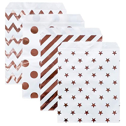 200 Pcs Rose Gold Candy Buffet Bags Small Cookie Bags Polka Dot Paper Treat Bag for Wedding Birthday Party