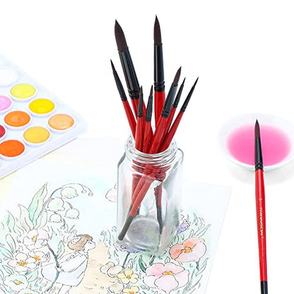 Round Paint Brush Set 9pcs Synthetic Sable Hair for Acrylic Painting Watercolor Painting Gouache Ink Craft and Detail Painting (9 Count)