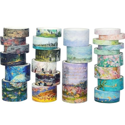 Landscape Washi Tape Set in Oil Painting Style 24 Rolls Scenery Drawing Masking Graphic Decorative Tapes for Arts (24 Count)