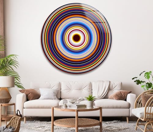 10''(25cm) Diameter Colorful Concentric Circles Round Glass Wall Art Tempered Glass Printing Wall Decor Large Wall Art Wall Hangings