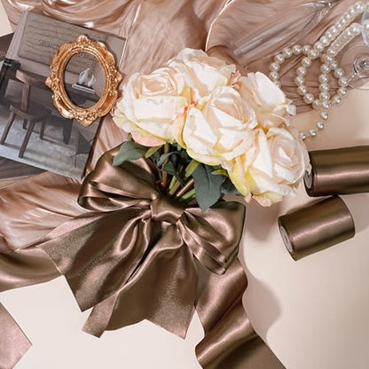 Brown Satin Ribbon 4 Inch x 10 Yards Double Faced