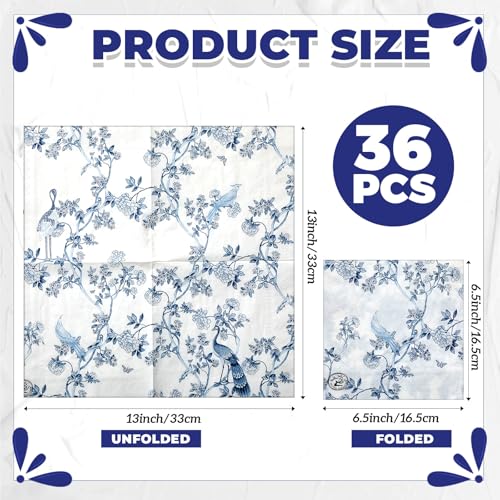 36 Pack 9 Styles Decoupage Napkins Blue Flowers Chinoiserie Napkins (36 count)