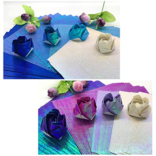100pcs Shiny Origami Paper Iridescent Paper Square Shiny Folding Decoration for Crafts Projects
