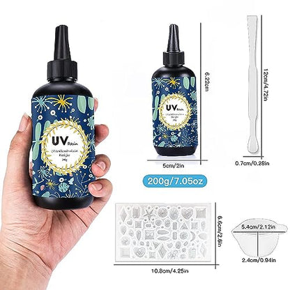 Crystal Clear Hard UV Resin Upgraded Formula Ultraviolet Fast Curing for Jewelry Making Craft Decoration Hard Transparent Glue Solar Cure Sunlight Activated Resin Casting & Coating (7 Ounce)
