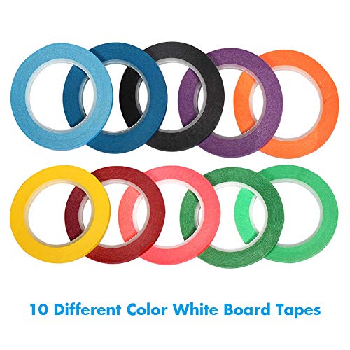 10 Rolls 1 8” Whiteboard Pinstripe Tape Dry Erase Board Tape Line Thin Striping Graphic Chart Art Tape Grid Lining Tape for White Board (426 Foot)