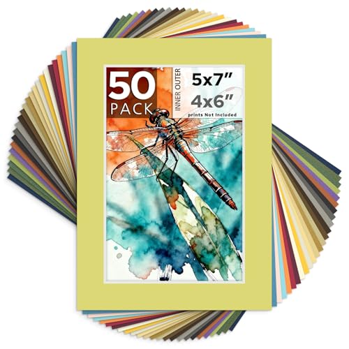 Mat Board Center 50 Pack 5x7 Picture Mat for 4x6 Photo Mixed Color