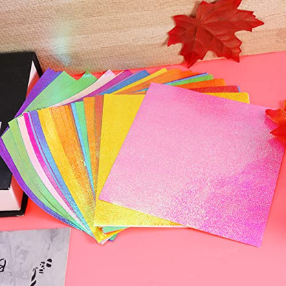 100pcs Shiny Origami Paper Iridescent Paper Square Shiny Folding Decoration for Crafts Projects