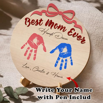 10'' Best Mom Ever Hands Down Big Size DIY Handprint Art Kit with Non