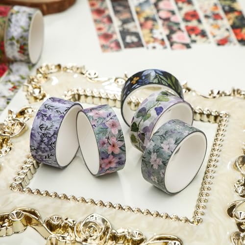 10 Rolls Blooming Flowers Washi Tape Set Floral Arts Adhesive Tapes Colorful Garden Decorative Masking Tape Sets for Craft (10 Count)