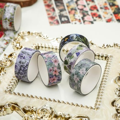 10 Rolls Blooming Flowers Washi Tape Set Floral Arts Adhesive Tapes Colorful Garden Decorative Masking Tape Sets for Craft (10 Count)