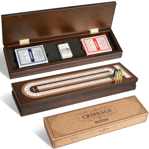 Wooden Cribbage Board Game Set with Magnetic Lock