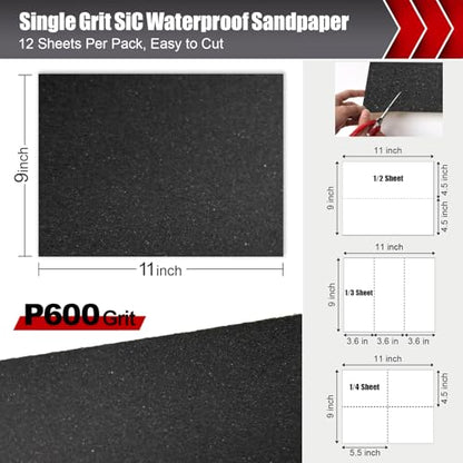 600 Grit Sand Paper 9" x 11" (12 Count)
