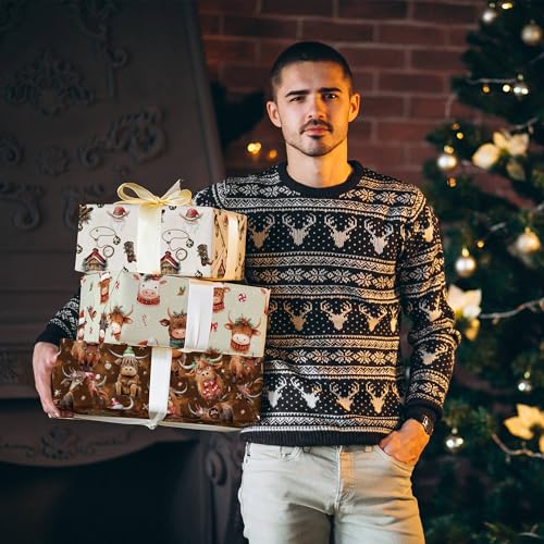 Highland Cow Christmas Wrapping Paper Sheet (30 Sq Ft)