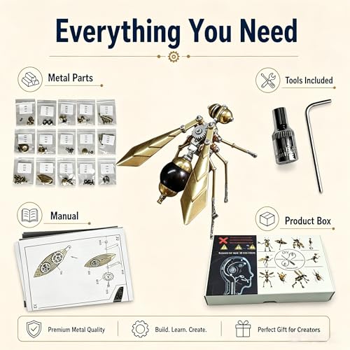 3D Metal Puzzle Model Mechanical Kits for Adults Teens Steampunk Hornet Insect 140+ Parts 2 (100 Count)