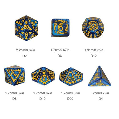 7 Die DND Dice Set Scary Pattern Polyhedral Dice Set with Dice Bag (7 Count)
