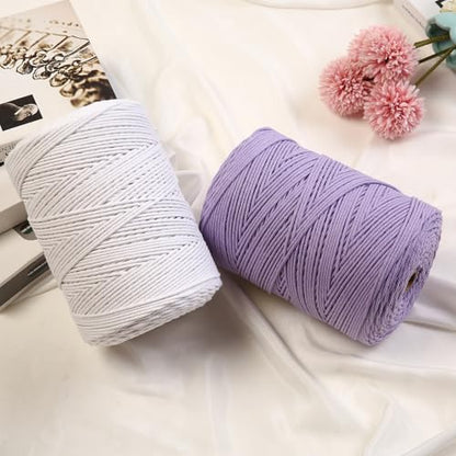 Macrame Cord 3mm x 546yards Natural Macrame Cotton Rope Colored Macrame Rope Soft Cotton Cord Macrame Supplies Craft Rope Macrame Yarn for Plant Hanger Wall Hanger Dreamcatcher