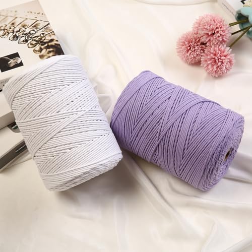 Macrame Cord 3mm x 546yards Natural Macrame Cotton Rope Colored Macrame Rope Soft Cotton Cord Macrame Supplies Craft Rope Macrame Yarn for Plant Hanger Wall Hanger Dreamcatcher (1640.4199 Foot)