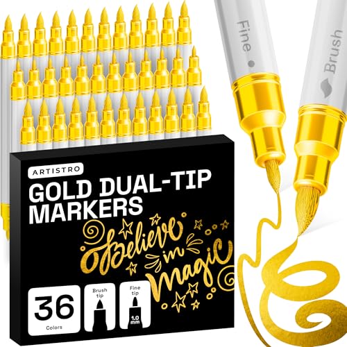 36 Gold Dual Tip Acrylic Paint Marker Pens for Drawing (36 Count)