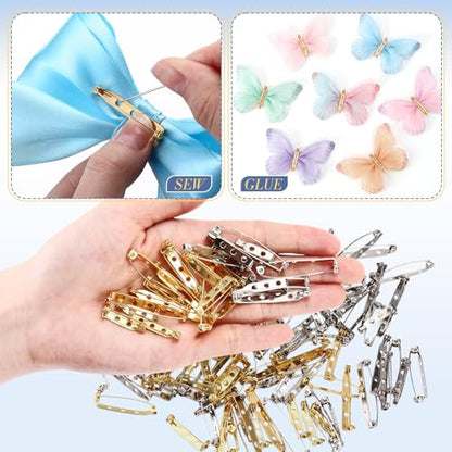 200 Pcs Brooch Pin Backs Bar Pins Backs for Crafts Safety Clasp with Plastic Box (200 Count)