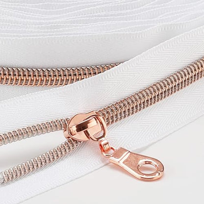 The Yards 10 Yards Bulk White Nylon Coil Zipper with Rose Gold Teeth