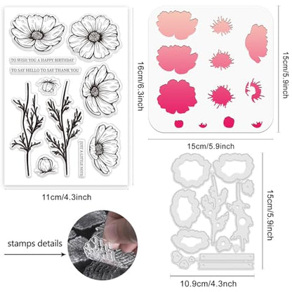 Realistic Cosmos Stamps and Dies and Layering Coloring Stencil Set