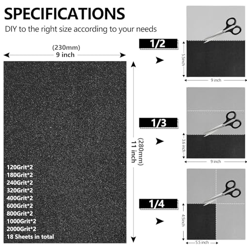 18 Sheet 9 x 11 Inch Sandpaper Assortment (18 Count)