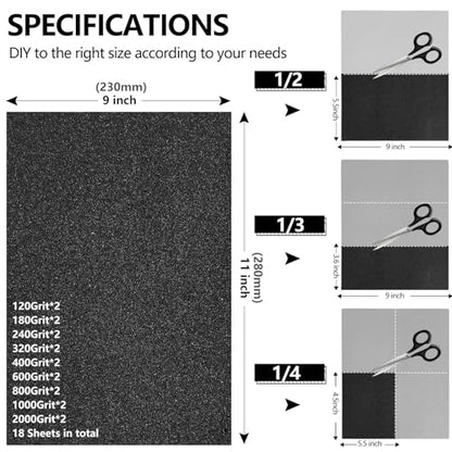 18 Sheet 9 x 11 Inch Sandpaper Assortment (18 Count)