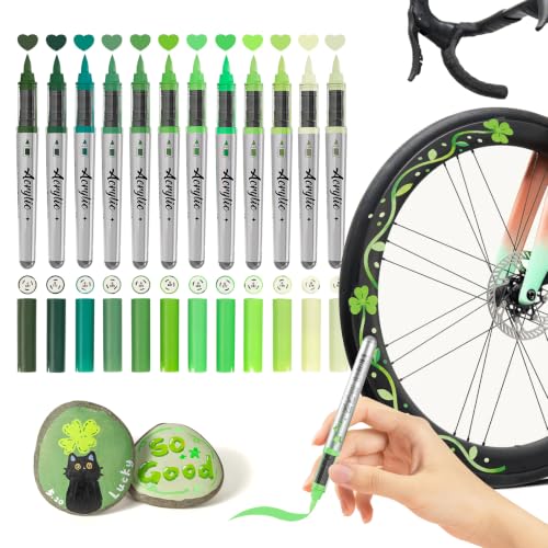 Acrylic Paint Markers 12 Green Colors (12 Count)