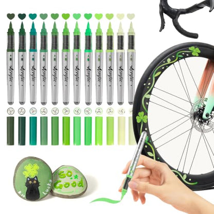 Acrylic Paint Markers 12 Green Colors (12 Count)