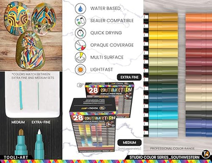 28 Southwestern Colors Acrylic Paint Pens Studio Color Series Markers Set 0.7mm Extra Fine Tip (28 Count)