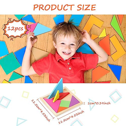 12 Pack Tangrams Wooden Puzzles Tangrams Set f Shape Puzzles Brain Logic Blocks for Games Educational Gifts for Adults Students (12 Count)