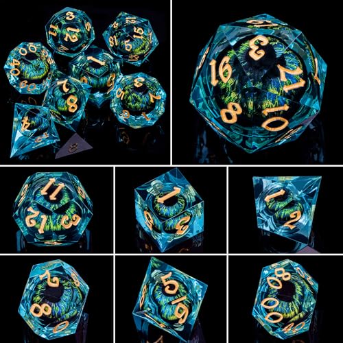 DND Resin Dice Dragon Eye Dice Liquid Core Red Sharp Edged Dice Set with Gift Box