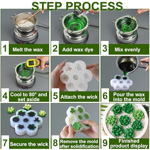 7 Cavity Succulent Candle Molds for Wax Soap Resin Fondant Baking Decor (7 Count)