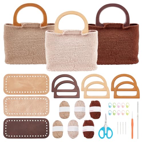 3 Set Crochet Bag Kit for Beginners 3 Colors Tote Bag Set with Step (3 Count)