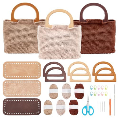 3 Set Crochet Bag Kit for Beginners 3 Colors Tote Bag Set with Step (3 Count)