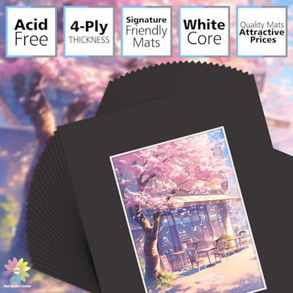 Mat Board Center 50 Pack 8x10 Picture Mat for 5x7 Photo Black