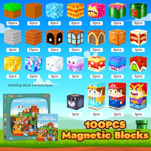 Magnetic Blocks Kids Toys & Games (100 Count)