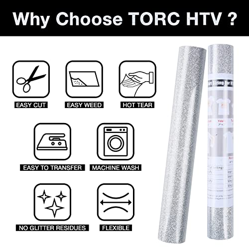 Silver Glitter HTV Heat Transfer Vinyl Roll 12 inch x 10 ft Iron on Vinyl for T Shirts Crafts