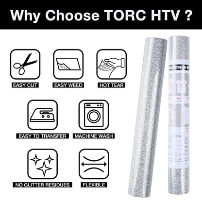 Silver Glitter HTV Heat Transfer Vinyl Roll 12 inch x 10 ft Iron on Vinyl for T Shirts Crafts