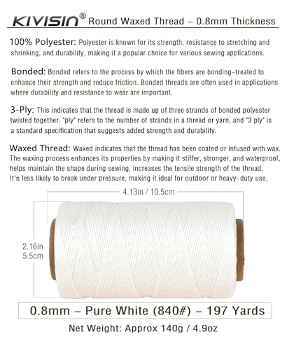 Bonded 0.8mm Round Waxed Polyester Cord (588 Foot)
